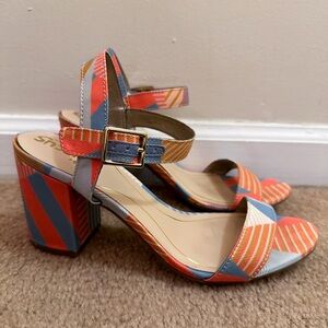 Circus NY by Sam Edelman Ashton Colorful Orange Blue Block Heels Sandal Shoes
